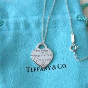 Tiffany & Co Auth I Love You Heart ‘Notes’ Necklace w/Pouch ✨925 Sterling✨EUC✨